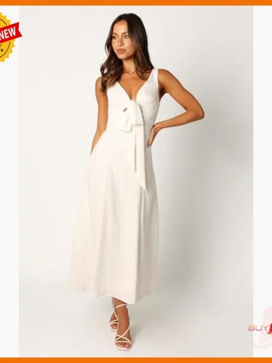 V-Neck Midi Dress with Cut-Out Detail and Front Bust Tie - Picture 7 of 7